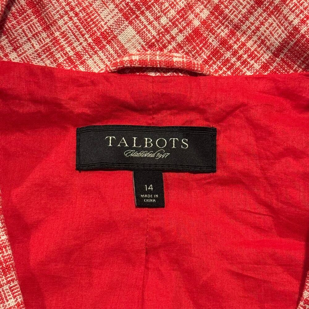 Talbots Linen Blend Blazer Business Casual 3/4 Sleeve Career Office Open Pink 14 - Picture 5 of 9